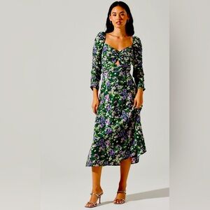 Astr The Label Green and Purple Floral Midi Dress